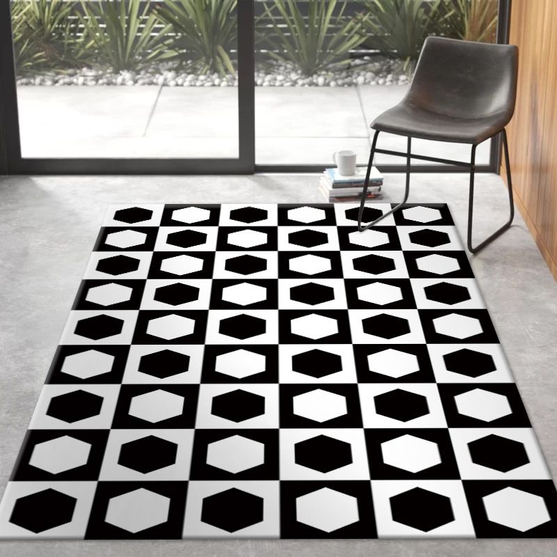 Black Modern Rug Polyester Circle Area Rug Non-Slip Backing Rug for Living Room