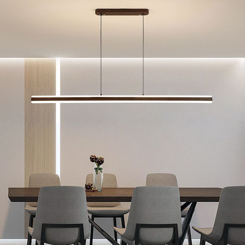 Single Modernism Style Beige/Brown LED Statement Linear Kitchen Island Light