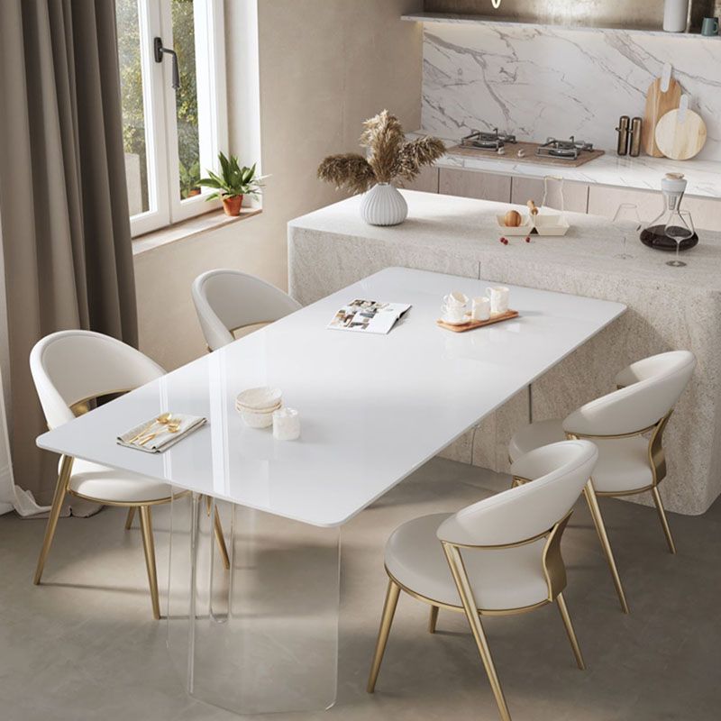 Modern 1/2/5/6 Pieces Acrylic Dining Table Set with White Sintered Stone Top Dinette Set