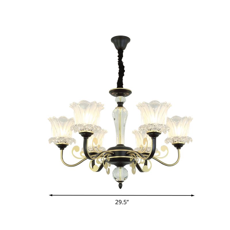 Flower Clear Glass Suspension Chiesa Light Contemporary 6/8/10 Tele Black Hanging Chandelier