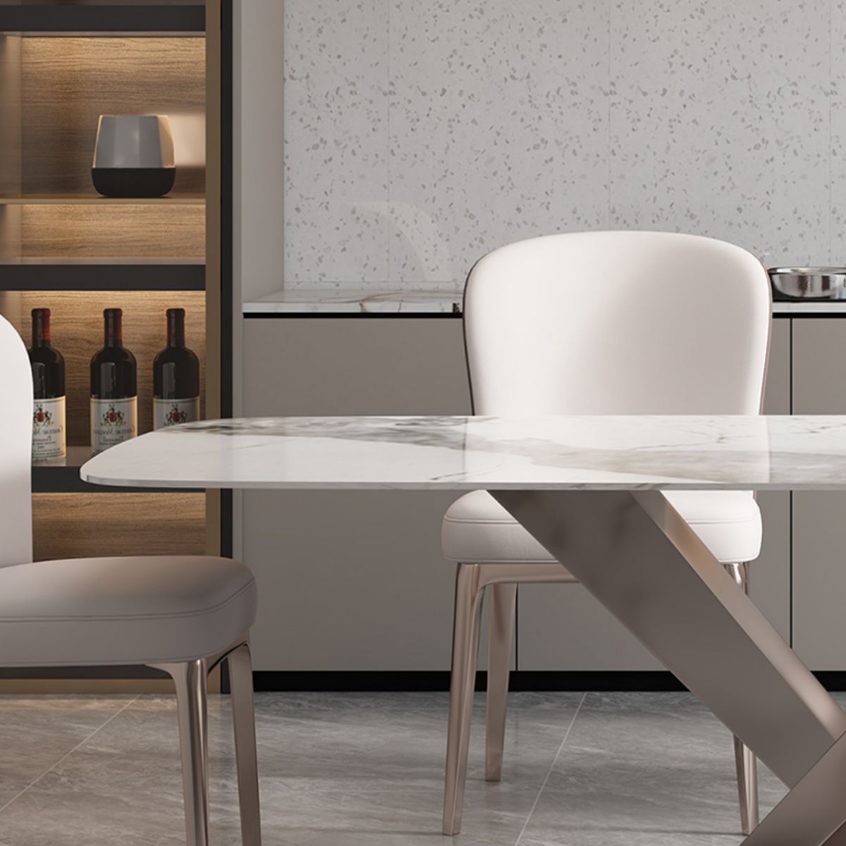 Pedestal 1/2/5/7 Pieces Dining Table Set Stainless Steel Dining Table and Chairs