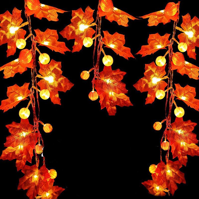 Orange Maple Leaves LED String Art Decor Plastic Battery Operated Festive Light