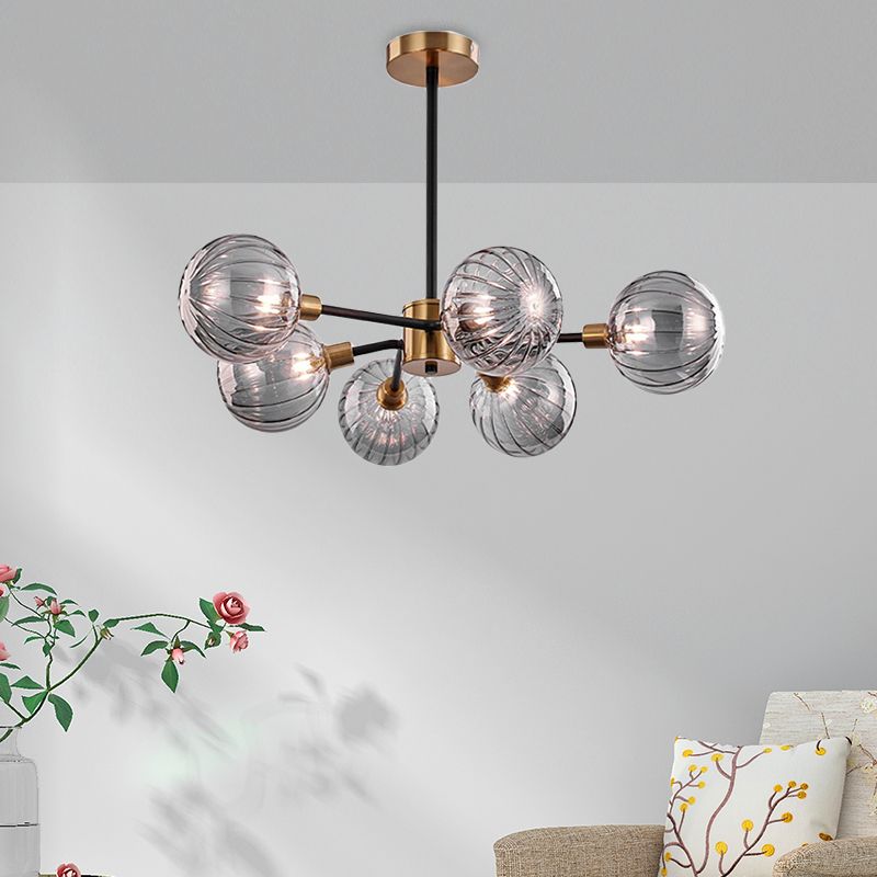 Ball Living Room Chandelier Light Smoke Gray Glass 6 Bulbs Modernism Ceiling Suspension Lamp