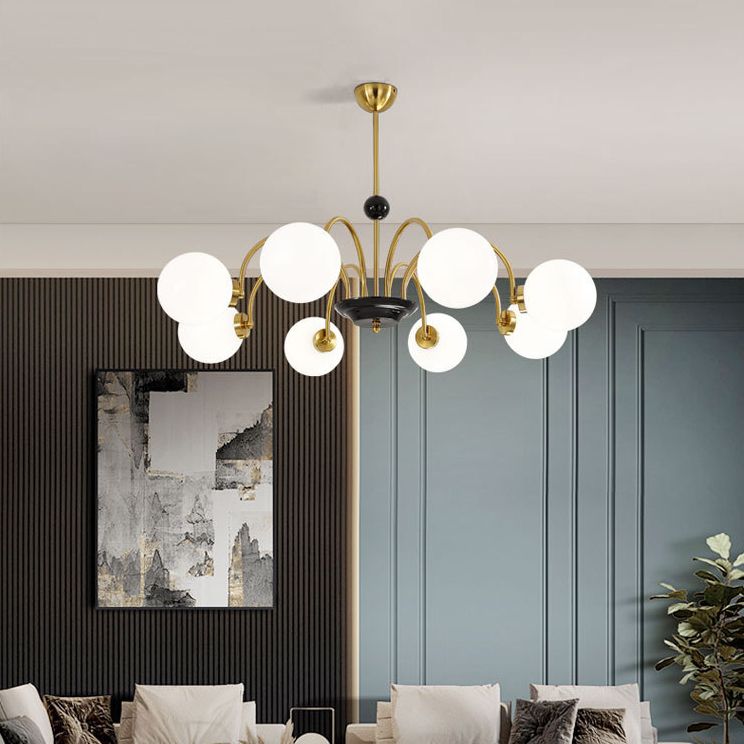 Vintage Simplicity Round Ceiling Chandelier Milk Glass Hanging Light for Living Room