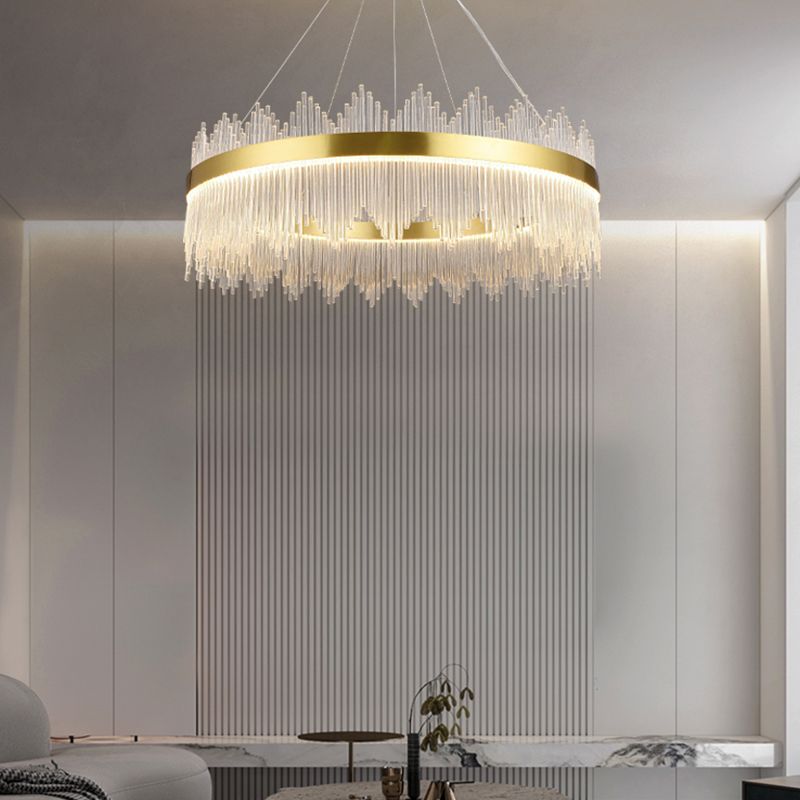 Candelera colgante de forma de rueda Crystal de estilo contemporáneo 1 Luz de lámpara de luz en oro