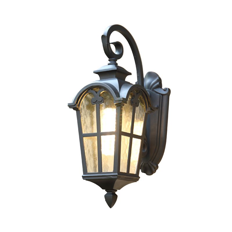 1 Bulb Wall Mount Light Retro Lantern Shaped Ripple Glass Wall Lighting for Courtyard