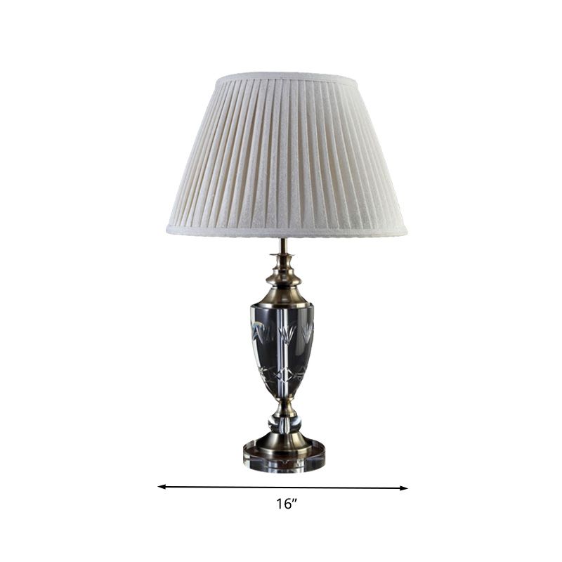 Minimalismo Bell Night Table Light 1 Lámpara de mesita de noche de tela ligera en gris crema con detalles de cristal