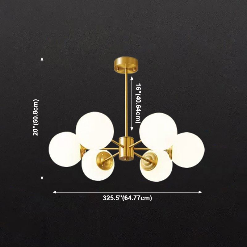 Brass Nordic Chandelier Globe Multi Light Hanging Light with Glass for Restaurant