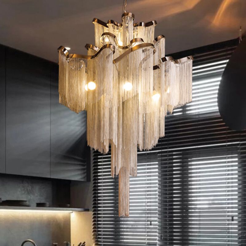 Cascading Aluminum Ceiling Chandelier Nordic LED Pendant Light Fixture for Living Room