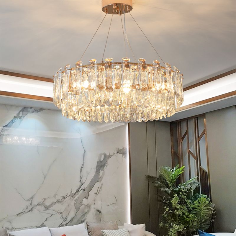 Luce lampadario a tonalità rotonda Luce a sospensione in cristallo in stile moderno per sala da pranzo