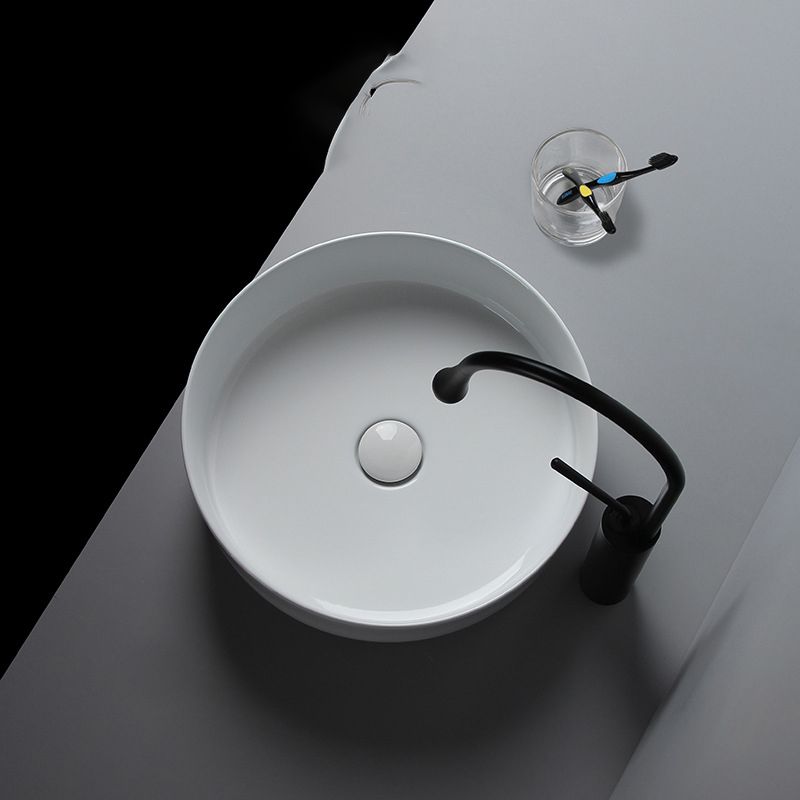 Modern White Vessel Sink Porcelain Shut-Off Valve Included Bathroom Sink