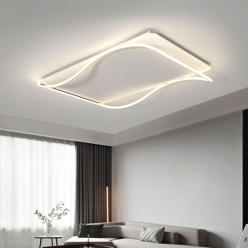 Modern Metal Flush Mount Rectangle Shape Ceiling Light with Silicone Shade for Living Room
