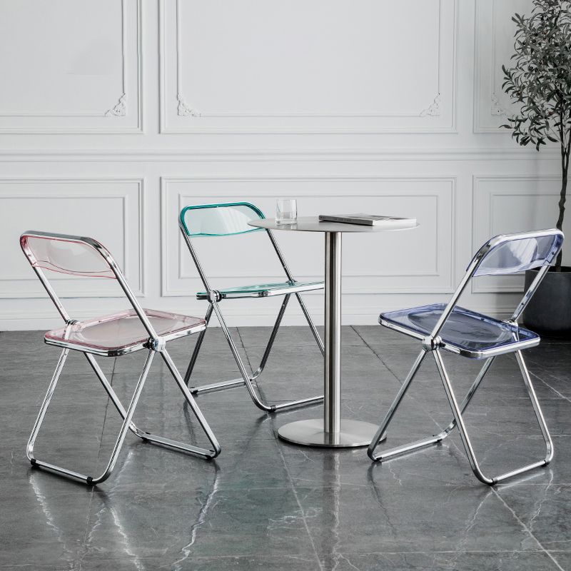 Silla de comedor plegable con respaldo abierto, silla de comedor individual sin brazos con patas de metal