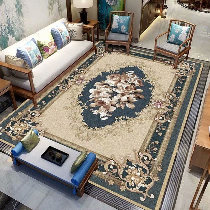 Mehrfarbiger Heimdekorationsteppich, luxuriöser europäischer Teppich mit Blumenmuster, Polyester mit rutschfester Rückseite