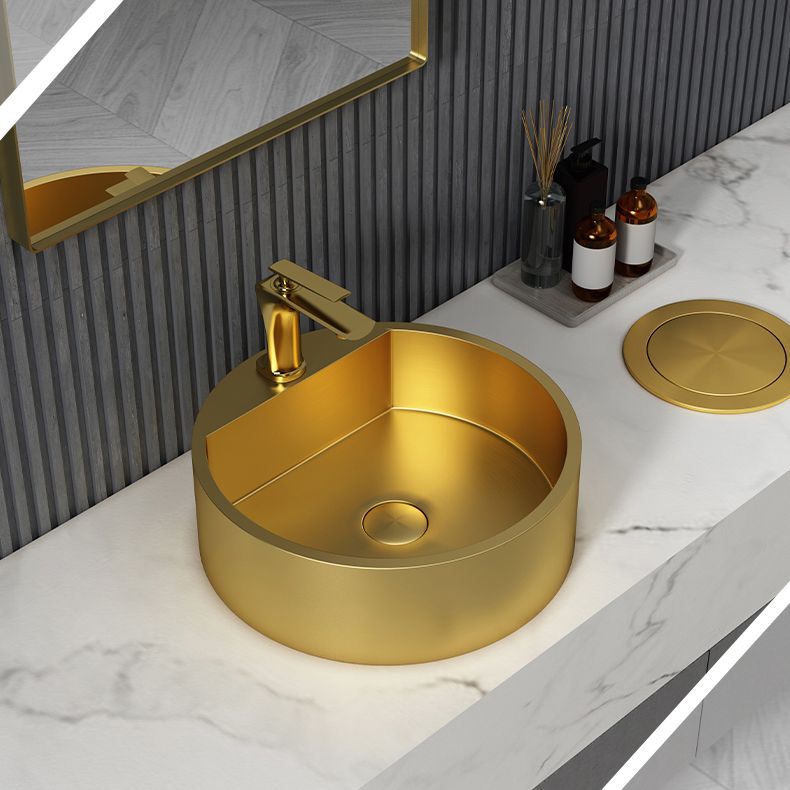 Modern Bathroom Sink Porcelain Pop-Up Drain Solid Color Round Vessel
