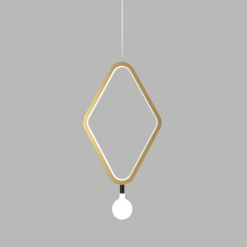 Gold Rhombus Hanging Pendant Light Simplicity 1 Light Metallic Suspension Lamp in Warm/White Light with Exposed Bulb Design