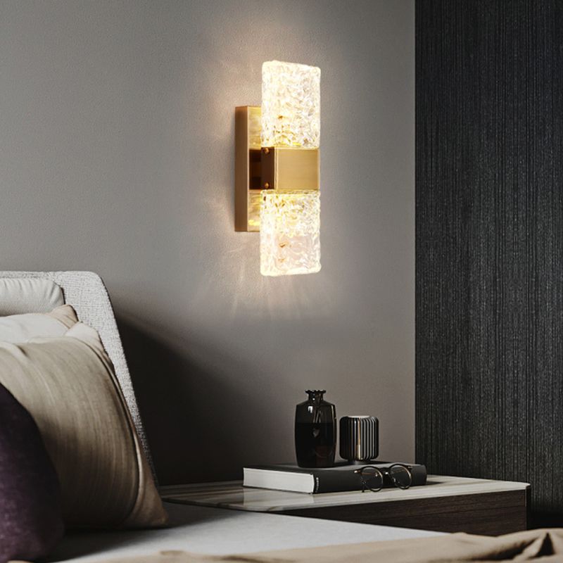 Gold Crystal Block Rectangular Wall Light Modern Wall Sconce for Living Room