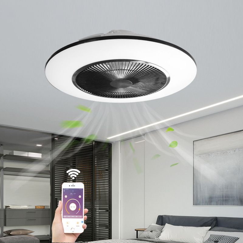 Schwarzer runde Lüfterleuchte nordische LED -Acryl -halb Flush Deckenleuchte für Schlafzimmer