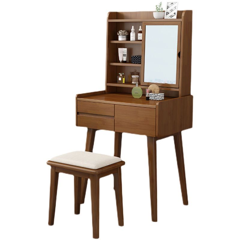 Scandinavian 3-Drawer Solid Wood Table Makeup Vanity with Mirror