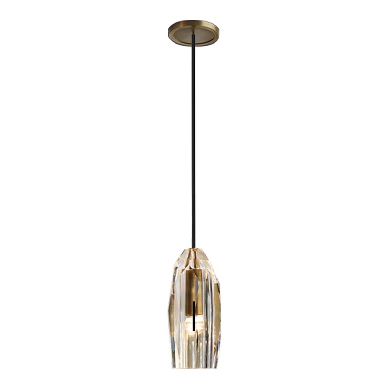 Modern Artistic Single Pendant Light Copper Geometric Hanging Lamp with Crystal Shade