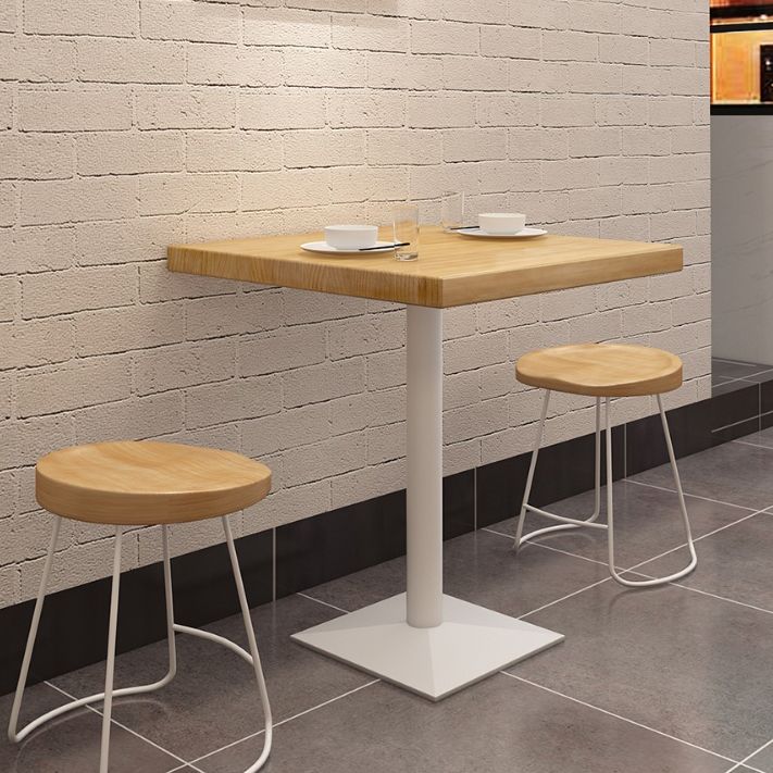 Metal Industrial Square Dining Table Pine Solid Wood Top Table with Pedestal Base