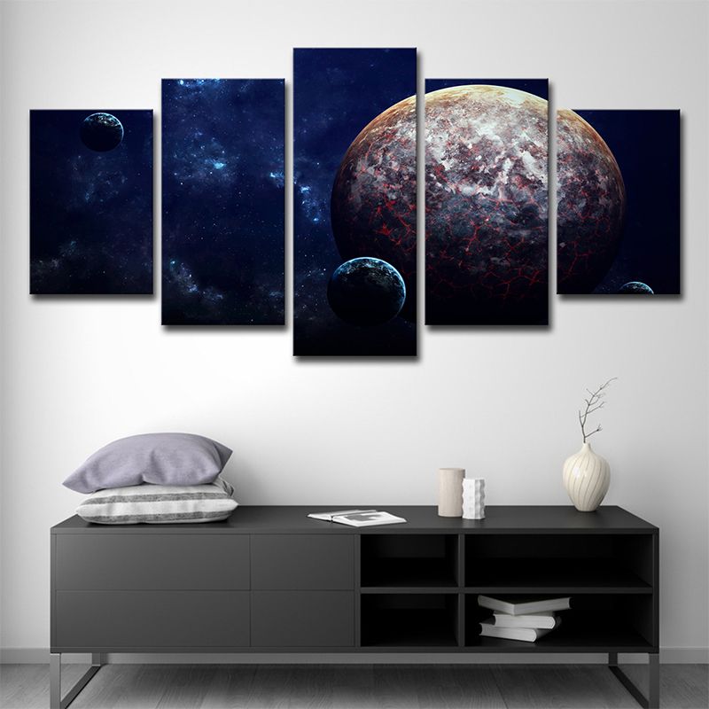 Planet Space Scenery Wall Art Dark Blue Canvas Print Wall Decor, Multi-Piece