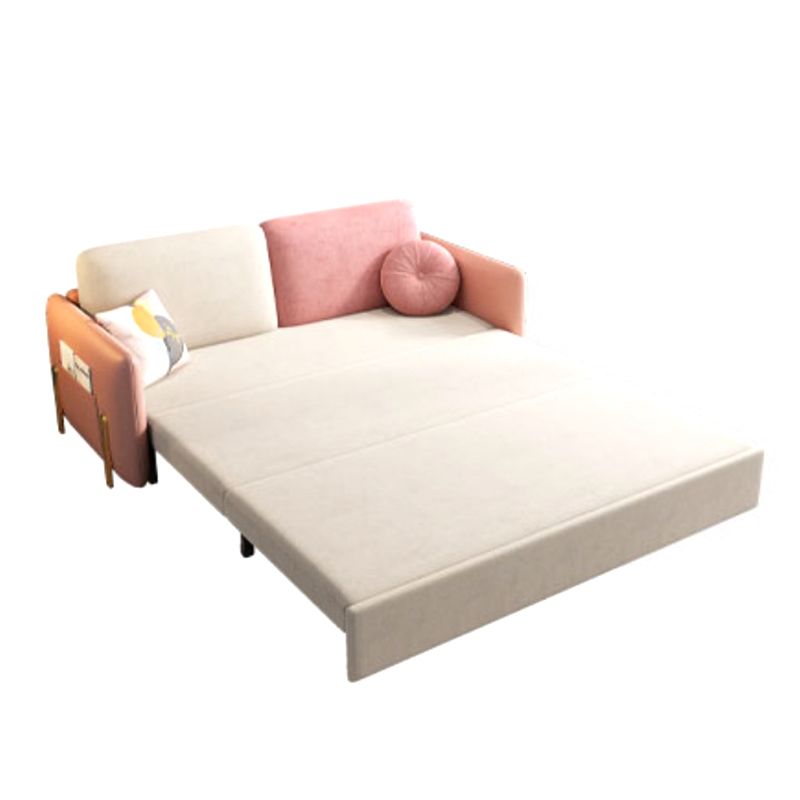 Glam Upholstered Sofa Bed Beige & Pink Sleeper with Storage Box