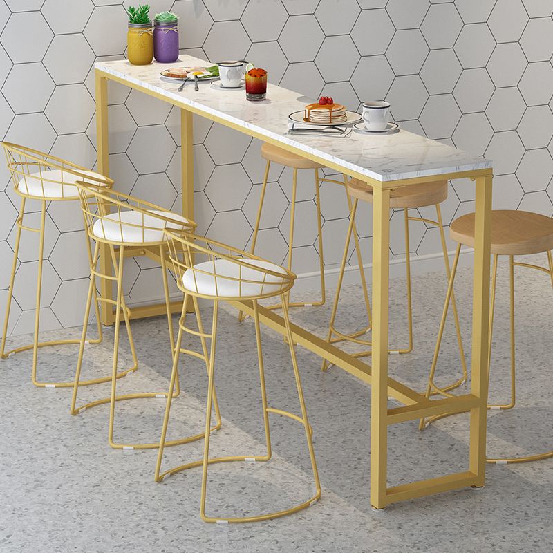 Glam Bar-height Table Faux Marble Top Pub Table with Gold Base