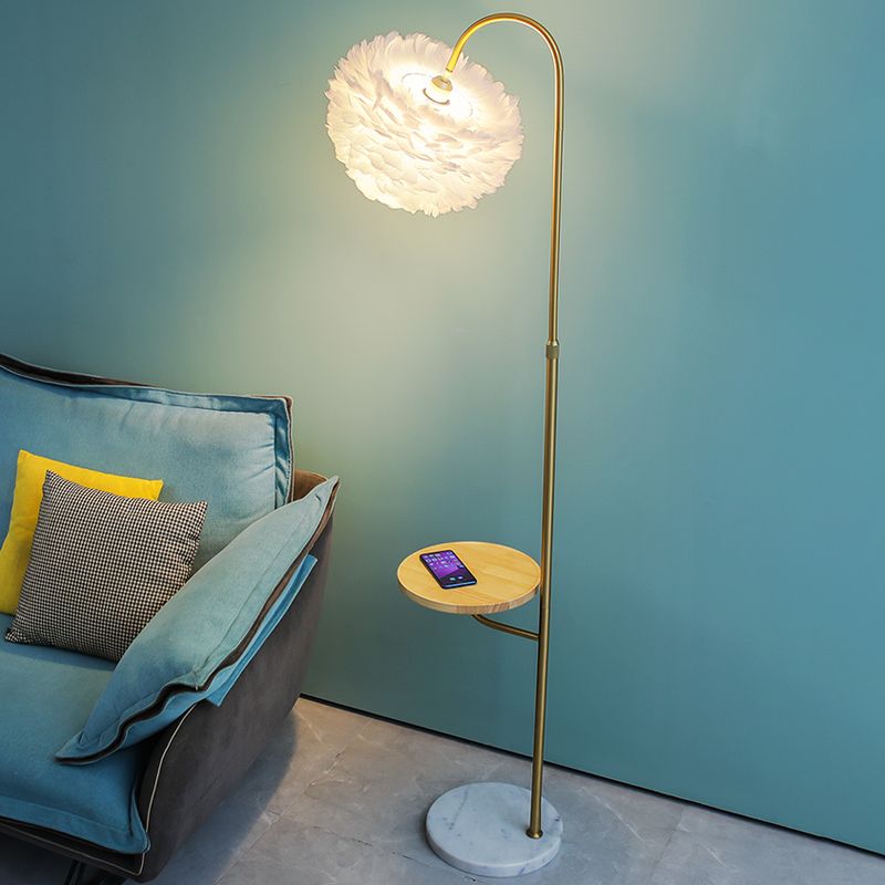 Lámpara de la sala de estar hemisférica Feather Single Bulb Lighting con bandeja