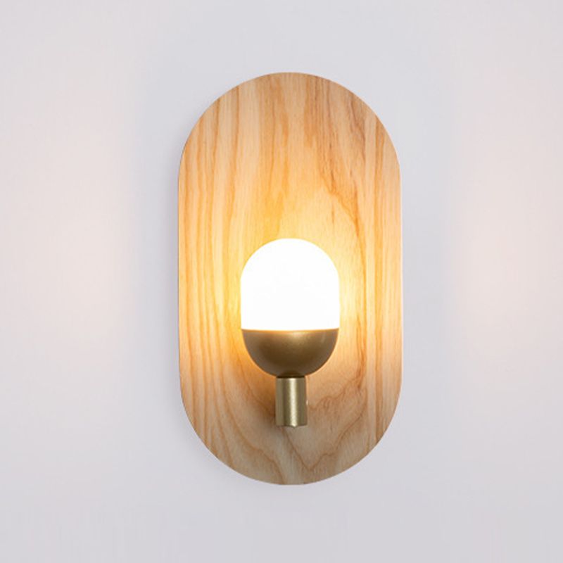 Wood Oval Shape Wall Sconce Modern Style 1 Light Wall Light Fixture in Brown