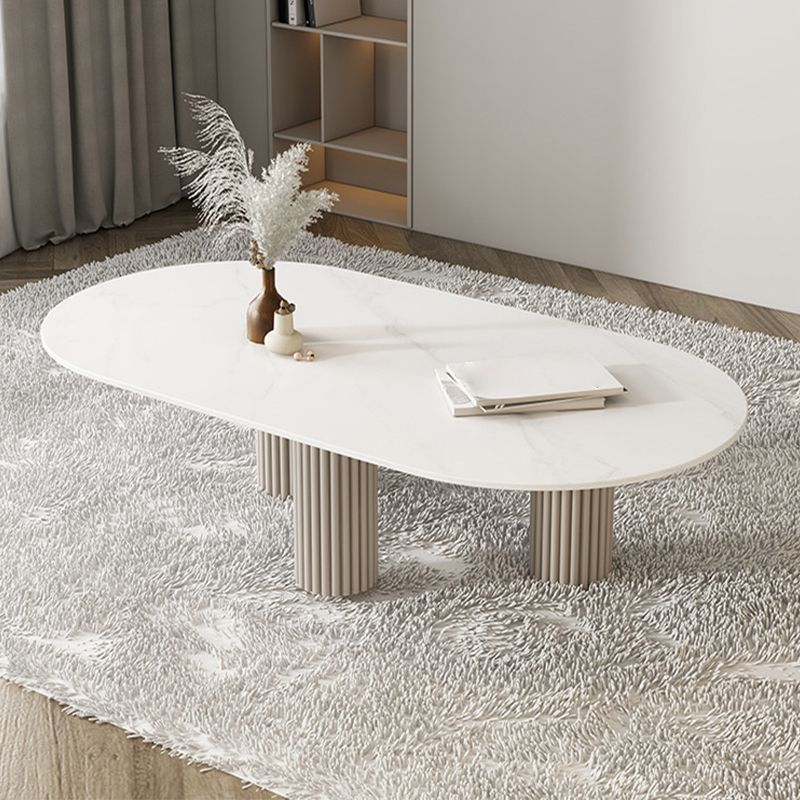 Glass Top Dining Table Modern Oval Indoor Dining Table with 3 White Legs