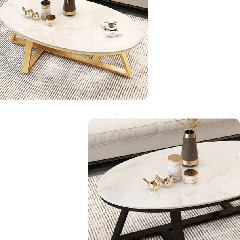 Glam Elliptical Slate Coffee Table 26.2" H Cross Legs Cocktail Table