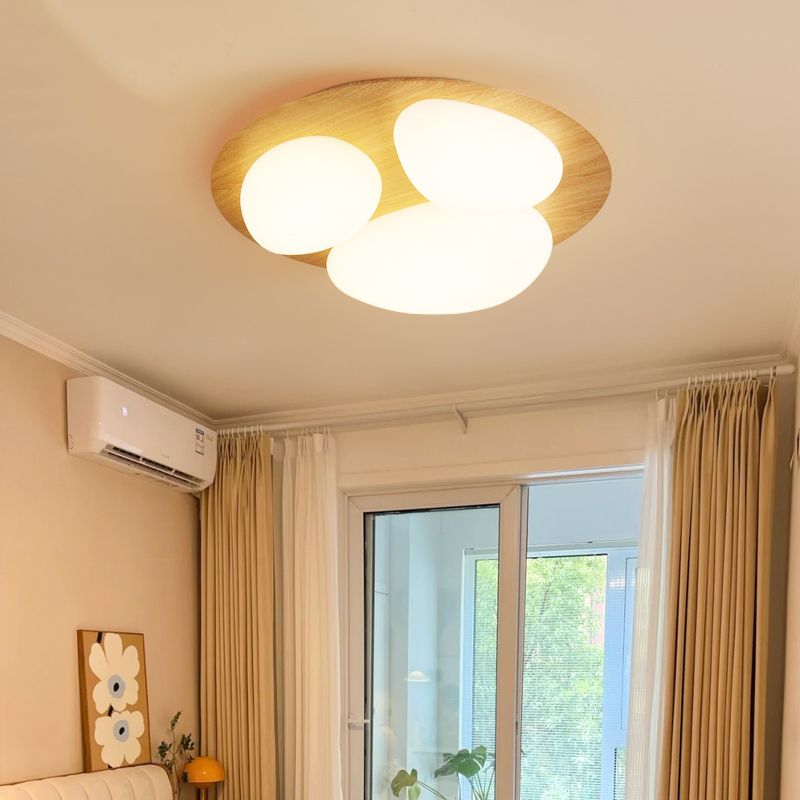 3-Lights Modern Style Flush Mount Wood Ceiling Light for Bedroom