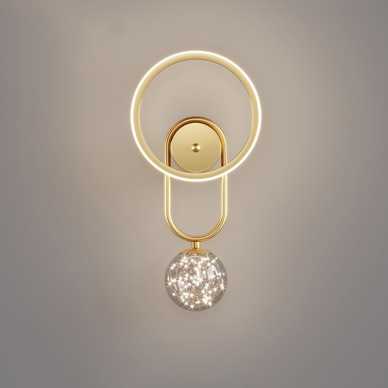 Glass Round Shape Wall Light Modern Style 2-Lights Wall Mount Light Fixture