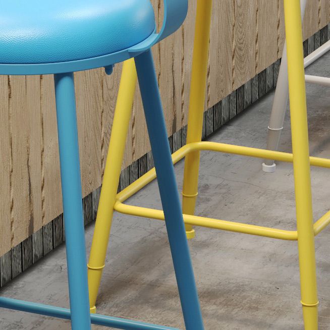 Contemporary PU Leather Bar-stool Round Seat Counter Bar Stool with Metal Legs