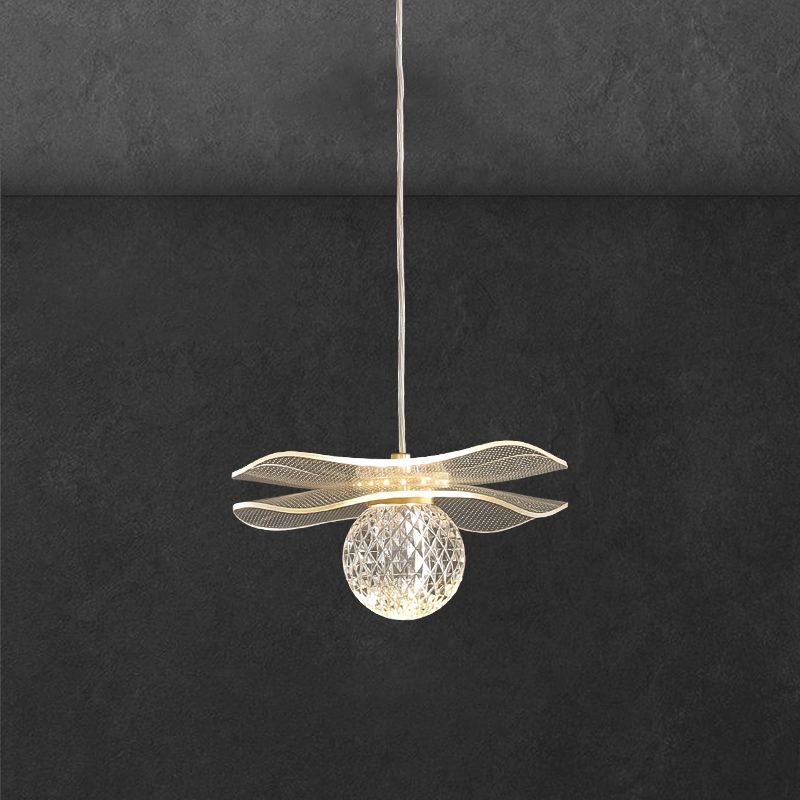 Acrylic Lotus Shaped Suspension Lamp Artistic Minimalist Brass LED Hanging Light for Bedroom