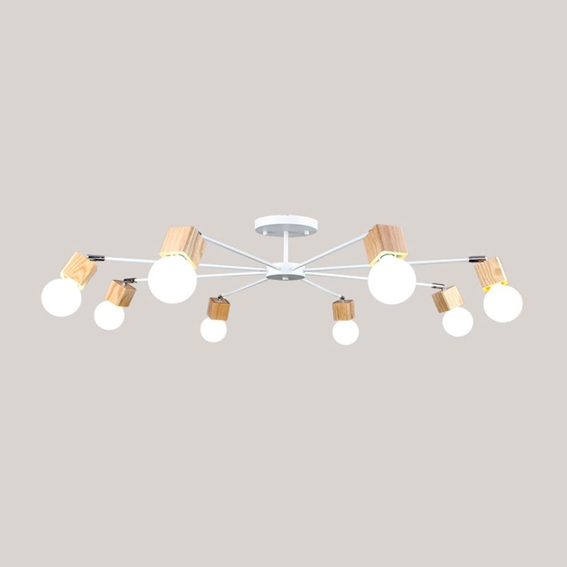 Plafoniera a semi-incasso a 3/5 teste con lampadina aperta e lampadario per montaggio a soffitto in legno metallizzato dal design quadrato