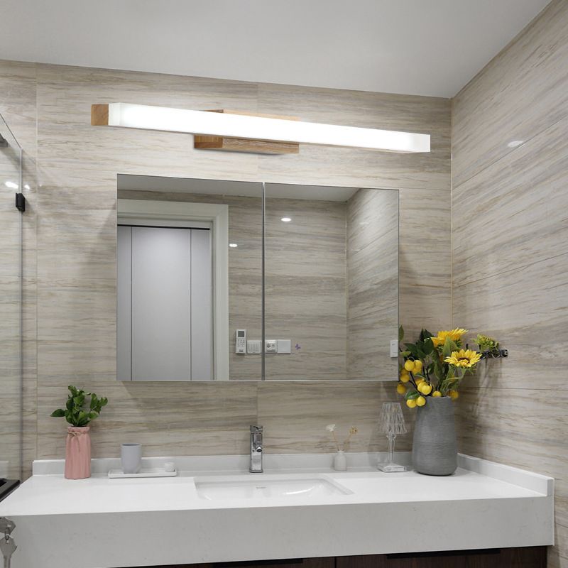 Natural Oak Linear Bathroom Vanity Light Fixture Acrylic Anti-fogging Shade Vanity Mirror Light