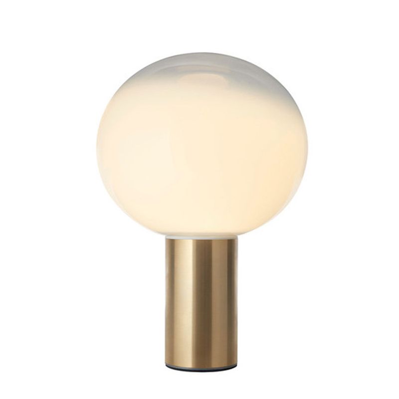 9.8" Wide White Glass Globe Table Lamp Minimalism Cylindrical Gold Metal Base Nightstand Light for Bedroom