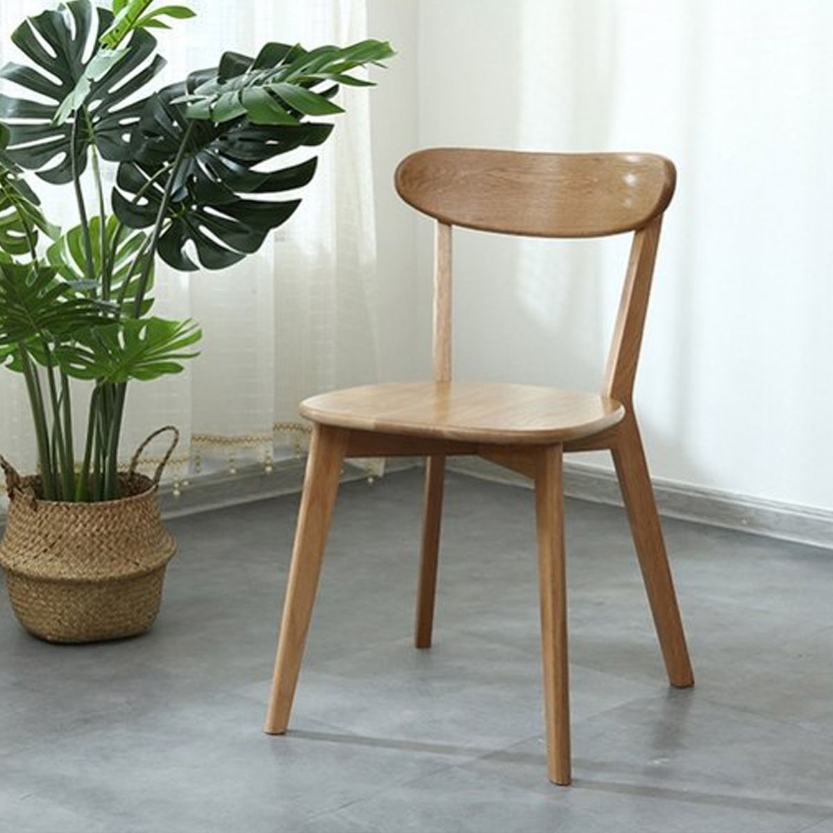 Modern Armless Backrest Wood Chair with Oak Legs for Dining Room