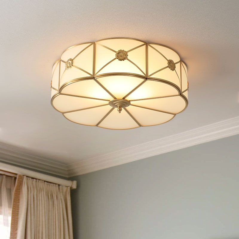 Traditional Drum Flush Mount Ceiling Fixture Opal Glass Shades Flush Mount Ceiling Lighting Fixture