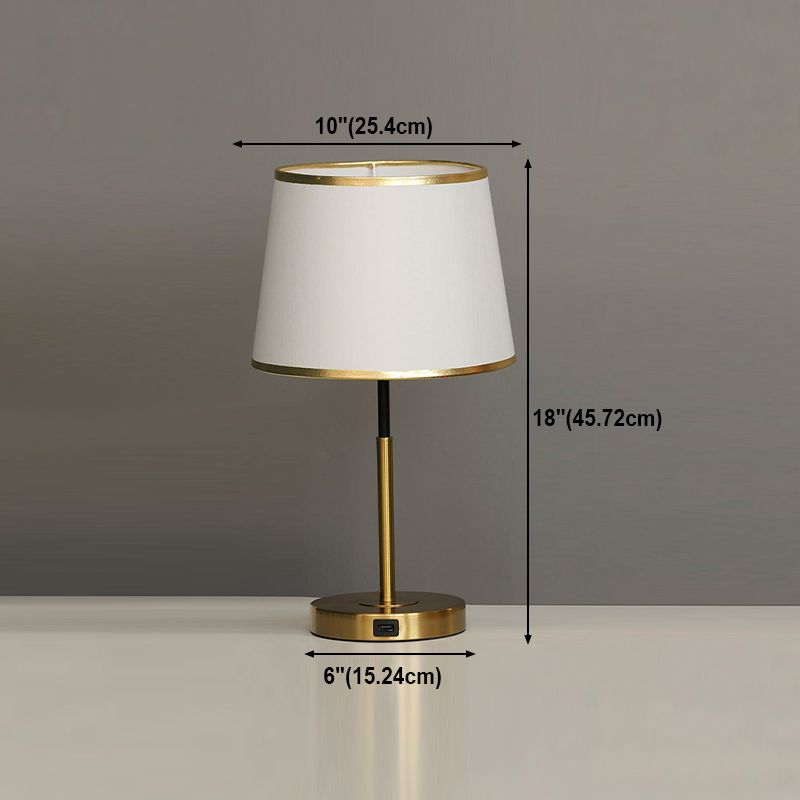 Gold Metal Table Light Modern 1-Light Bedroom Nightstand Lamp with Bucket Fabric Shade