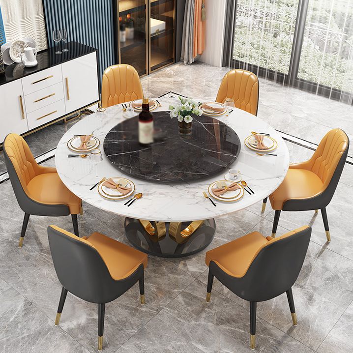 Glam 1/4/7 Pieces Round Dinette Set Sintered Stone Top Dining Table Set with Turntable