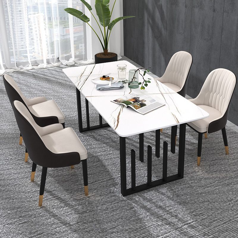 Traditionele luxe rechthoekige eettafel Gesinterde stenen tafel met dubbel voetstuk
