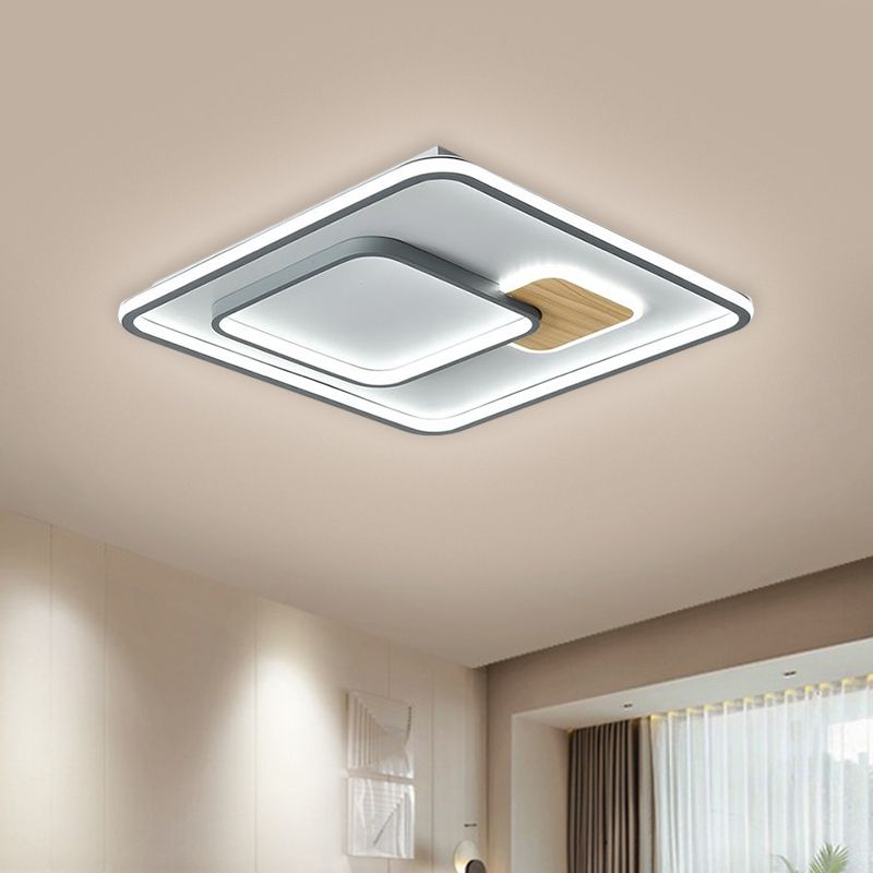 Squared Acrylic Ceiling Mounted Fixture Minimalism LED Grey Flush Lamp in Warm/White Light, 16.5"/20.5" Width