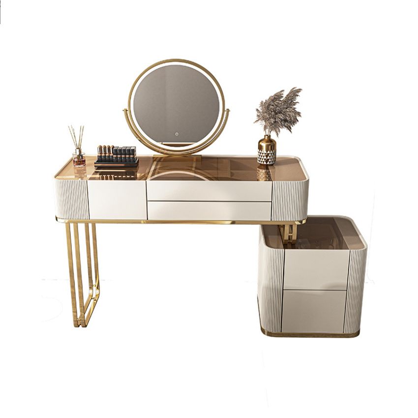 Glam White Bedroom Lighted Mirror Solid Wood With Drawer Makeup Vanity Set