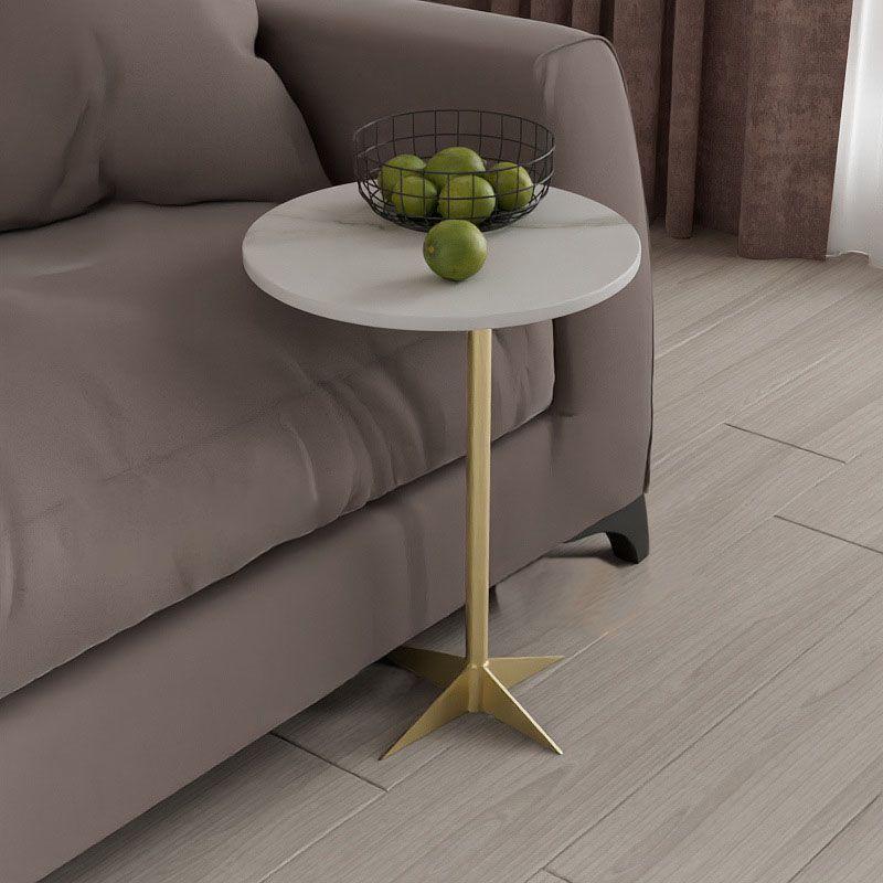 Modern Round Slate Side End Table Metal Pedestal Sofa Side Table