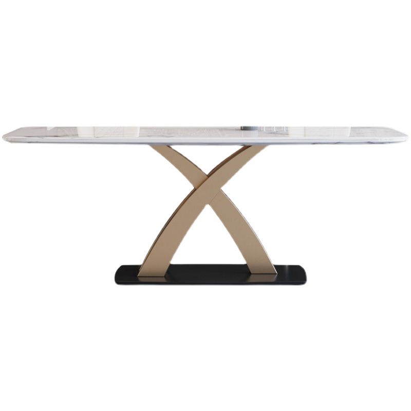 Contemporary Dining Room Set Metal Frame White Slate Rectangular Dining Table Set for Home