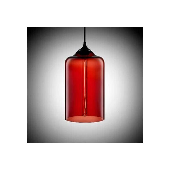 Éclairage pendentif cylindre post-verre moderne 1 clair rouge / bleu / clair de suspension claire