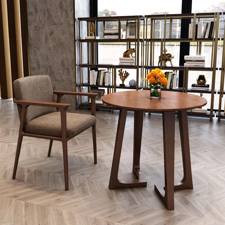 Solid Wood Brown Tone Dining Table Modern Double Pedestal Table for Dining Room